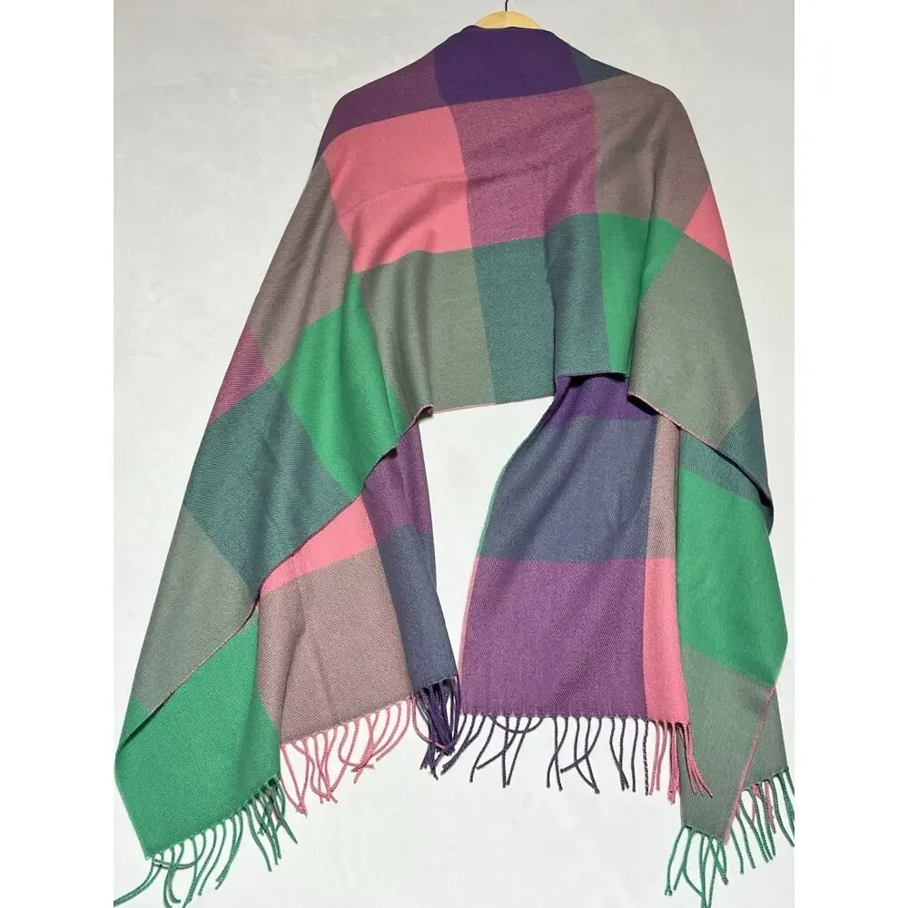 J Crew Wrap Shawl Classic Scarf Large Plaid Colorful 24.5
